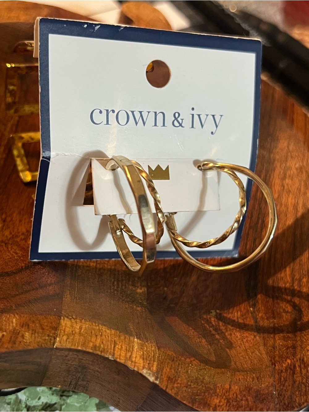 crown & ivy Gold-Tone Mixed Hoop Earring Trio